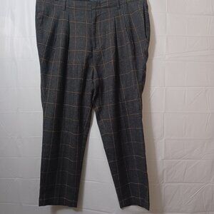 ASOS DESIGN WOOL BLEND PLEATED TAPERED LEG WINDOWPANE PLAID PANTS SIZE 34×30
